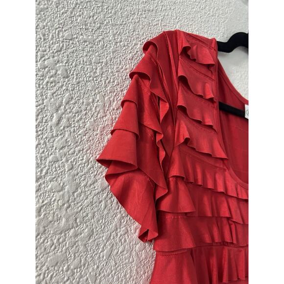 Patchington Womans Size Large Midi Tiered Ruffle Red Dress Funky Artsy Kitschy - Picture 2 of 9